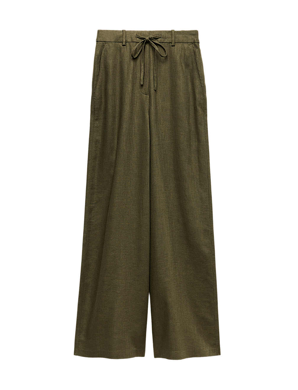 Linen Rich Twill Drawstring Wide Leg Trousers