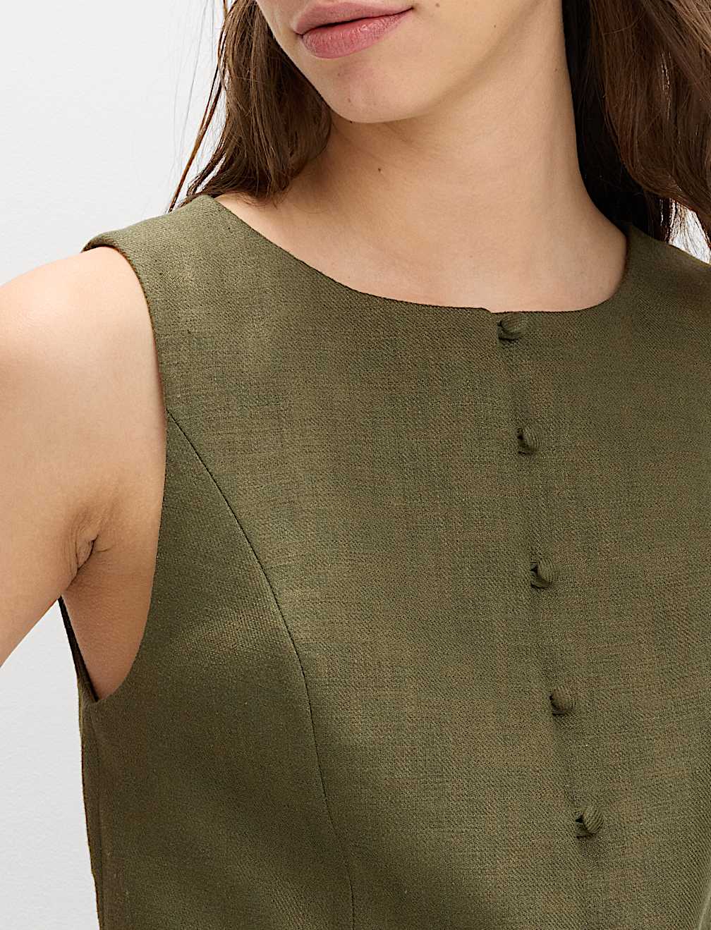 Linen Rich Twill Button Through Waistcoat