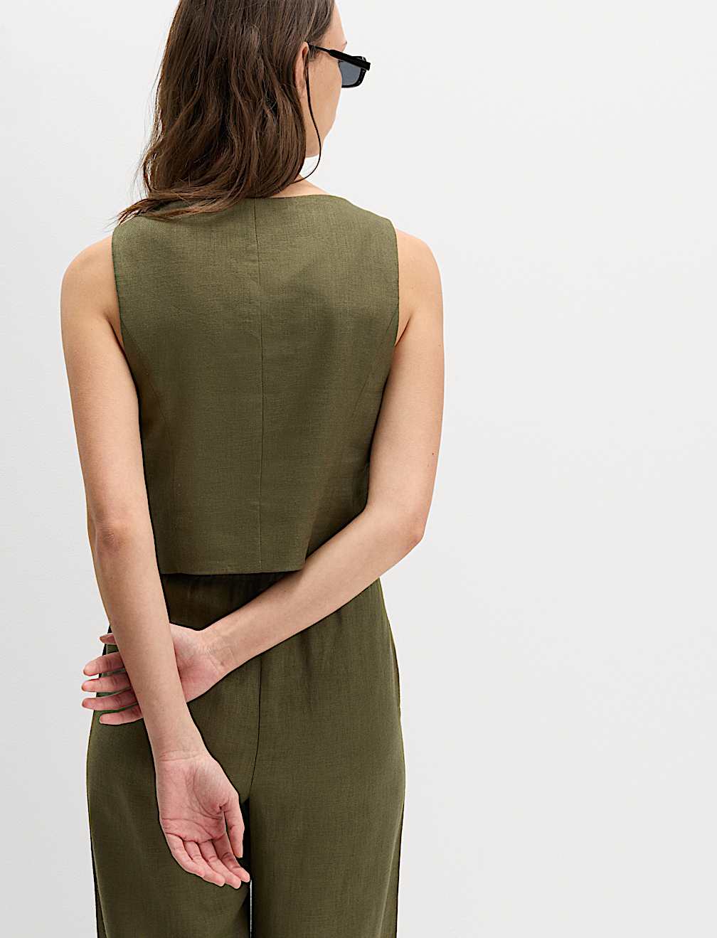 Linen Rich Twill Button Through Waistcoat