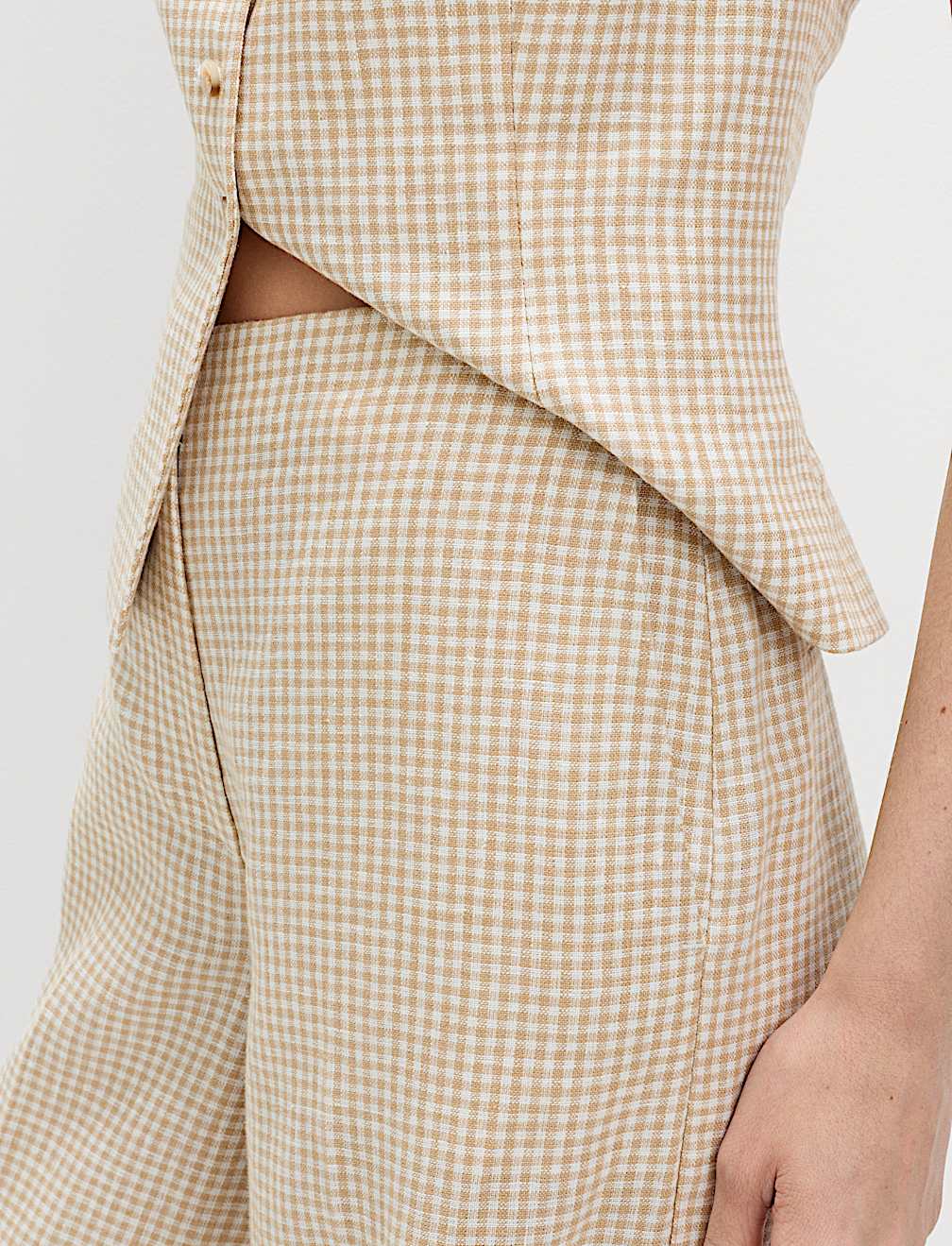 Pure Linen Gingham Wide Leg Trousers