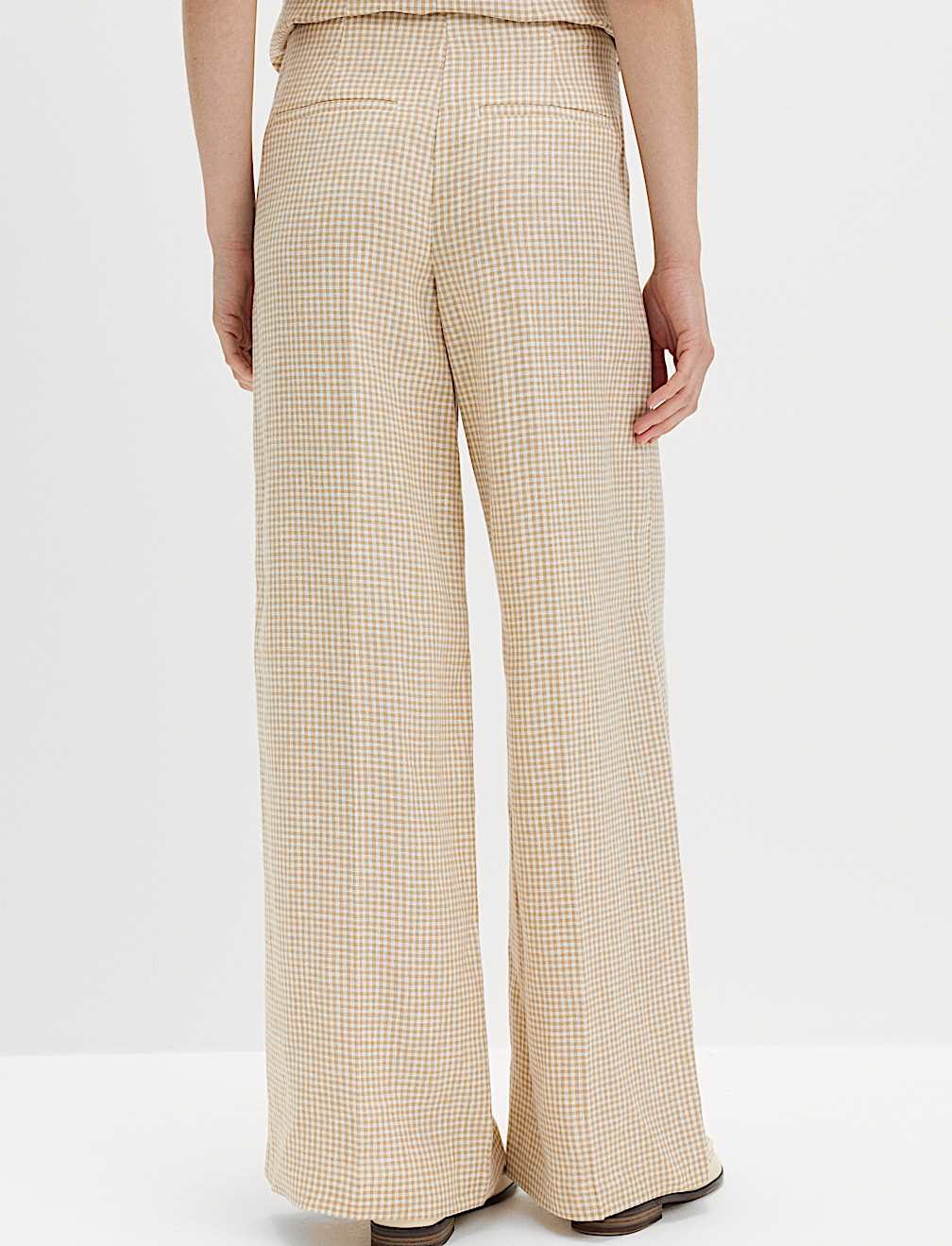 Pure Linen Gingham Wide Leg Trousers