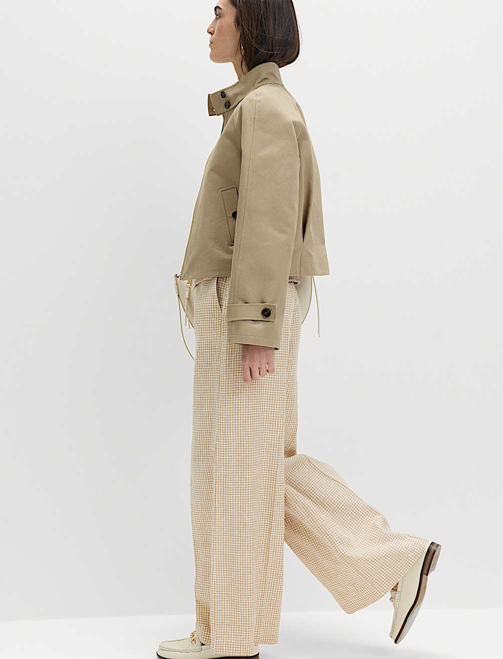 Pure Linen Gingham Wide Leg Trousers