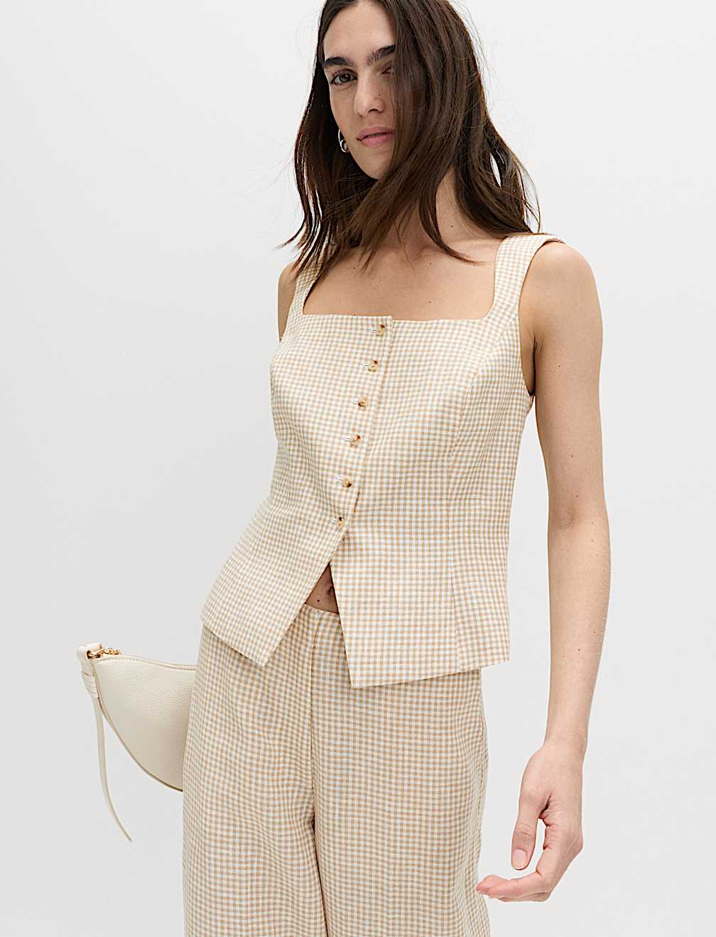 Pure Linen Gingham Waistcoat