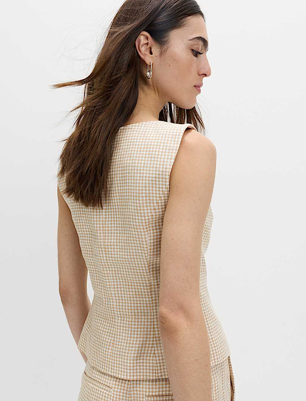 Pure Linen Gingham Waistcoat