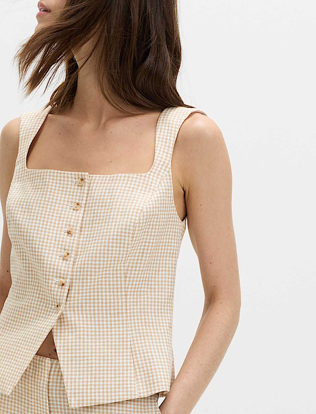 Pure Linen Gingham Waistcoat