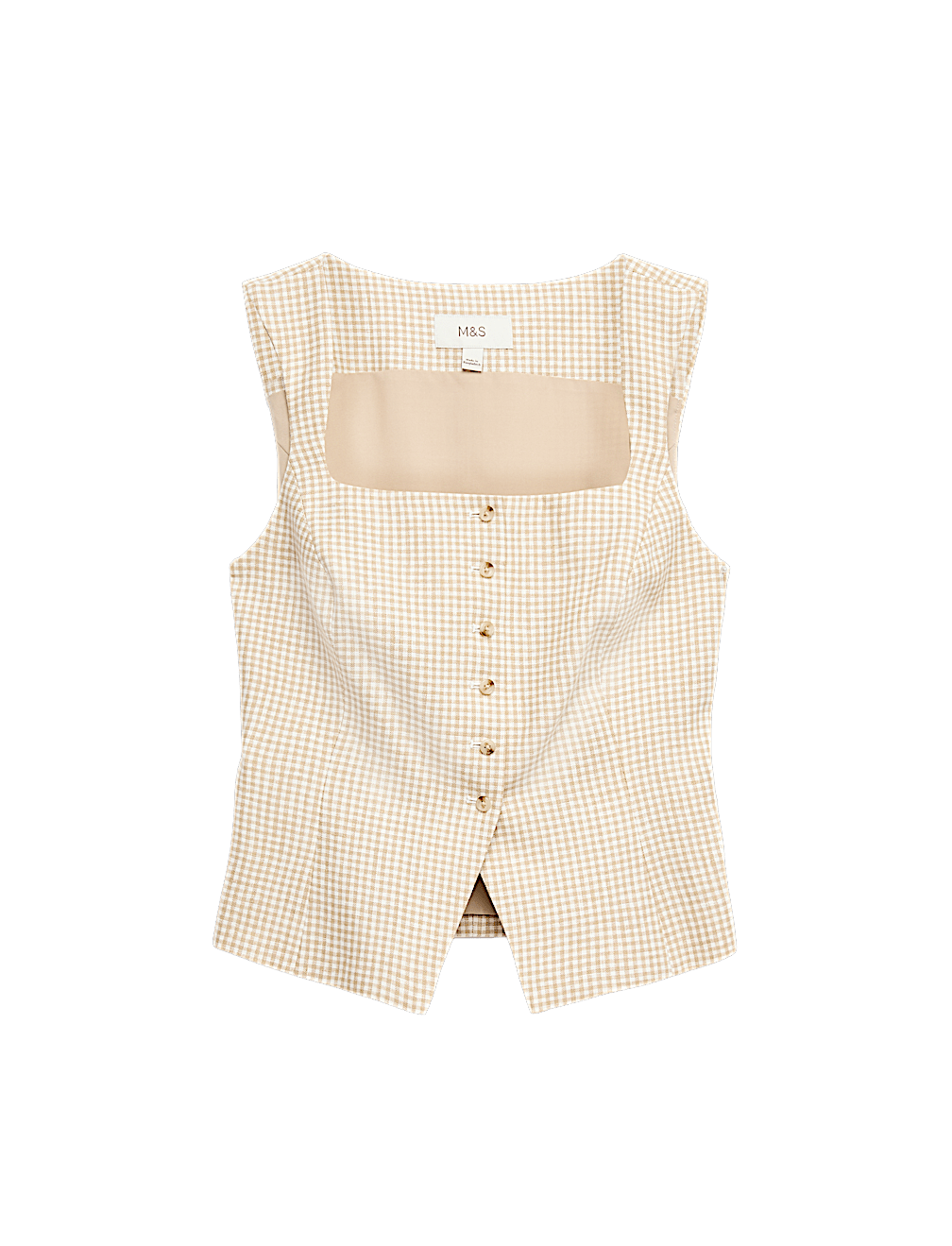 Pure Linen Gingham Waistcoat