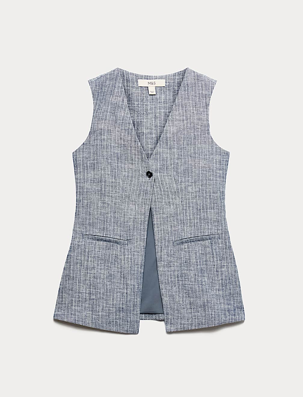Linen Blend Striped Waistcoat