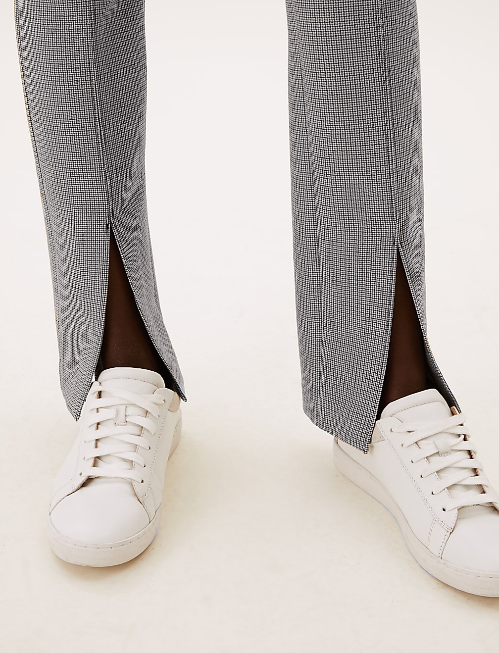 Checked Split Front Skinny Trousers