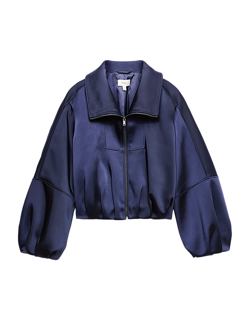 Satin Blouson Sleeve Cropped Bomber Jacket