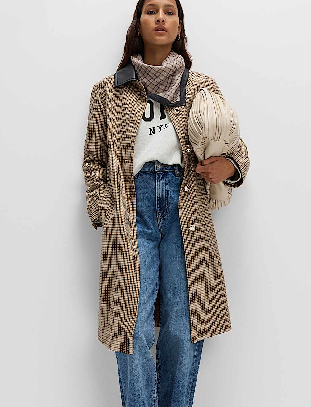 Checked Collared Car Coat