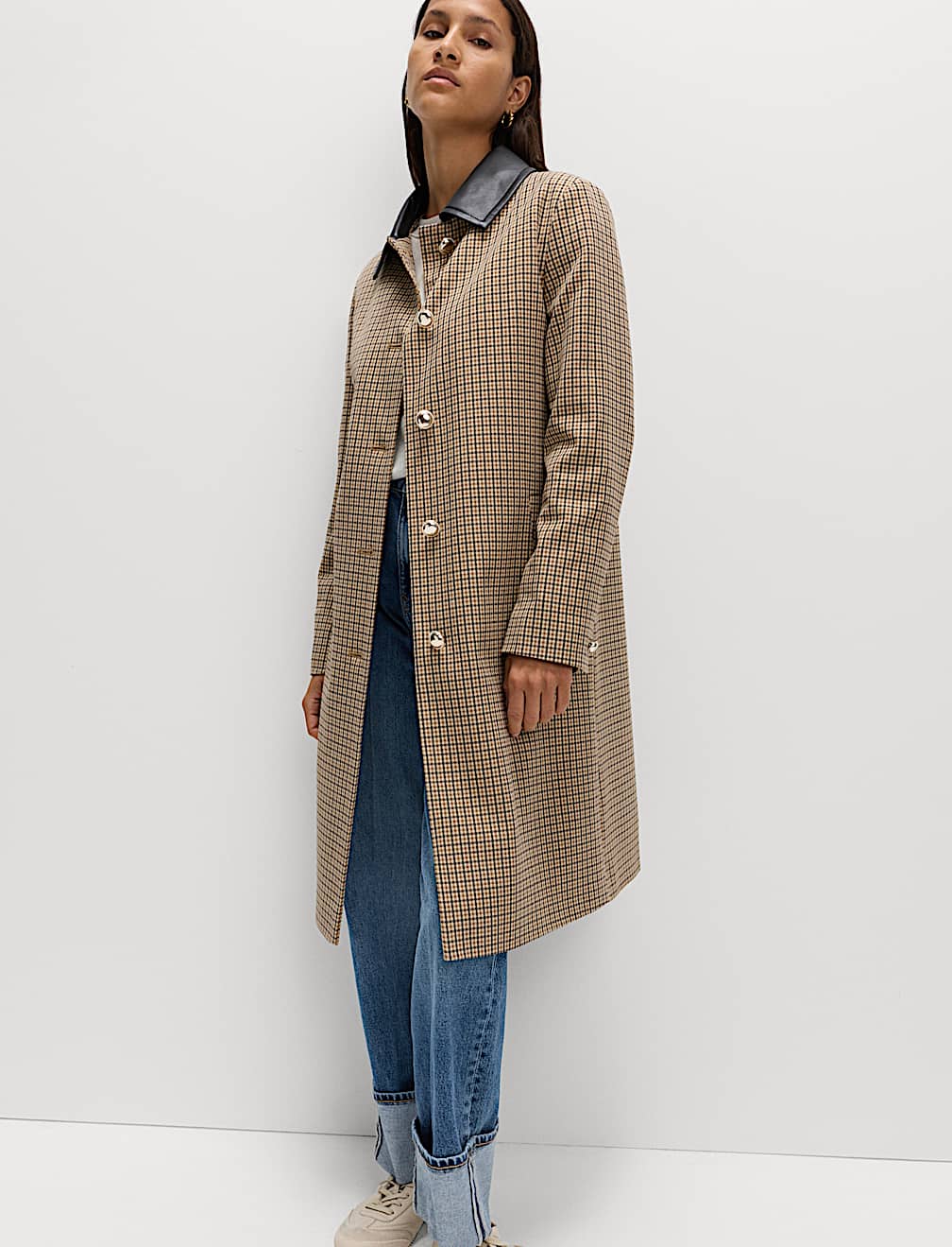 Checked Collared Car Coat