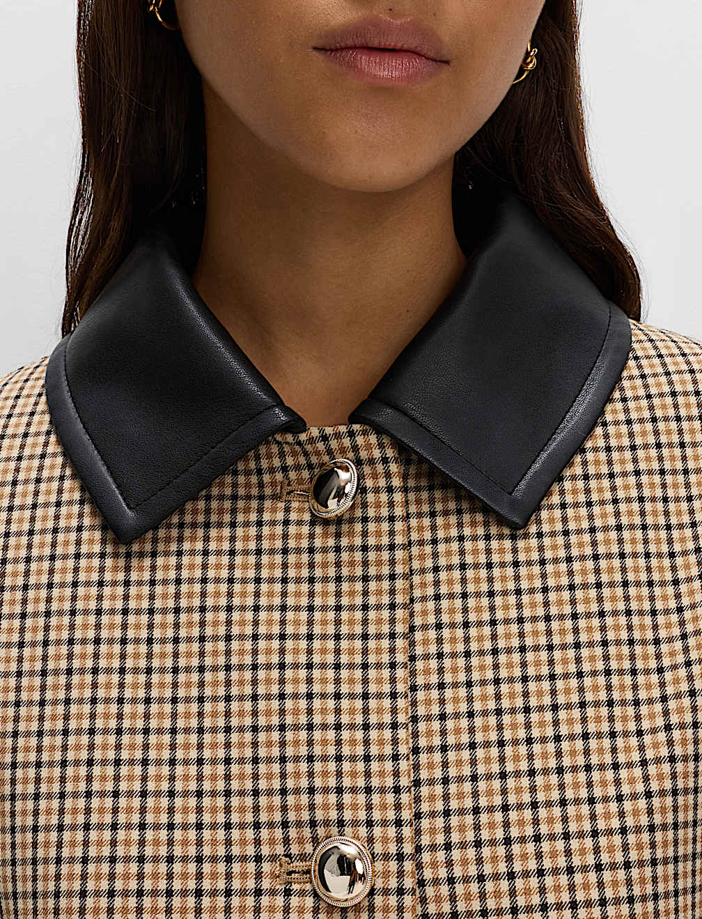 Checked Collared Car Coat