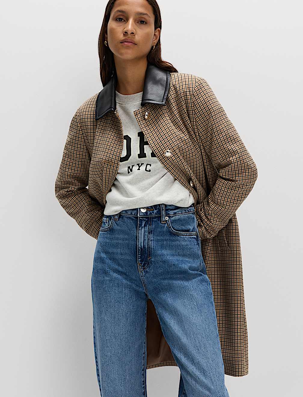 Checked Collared Car Coat