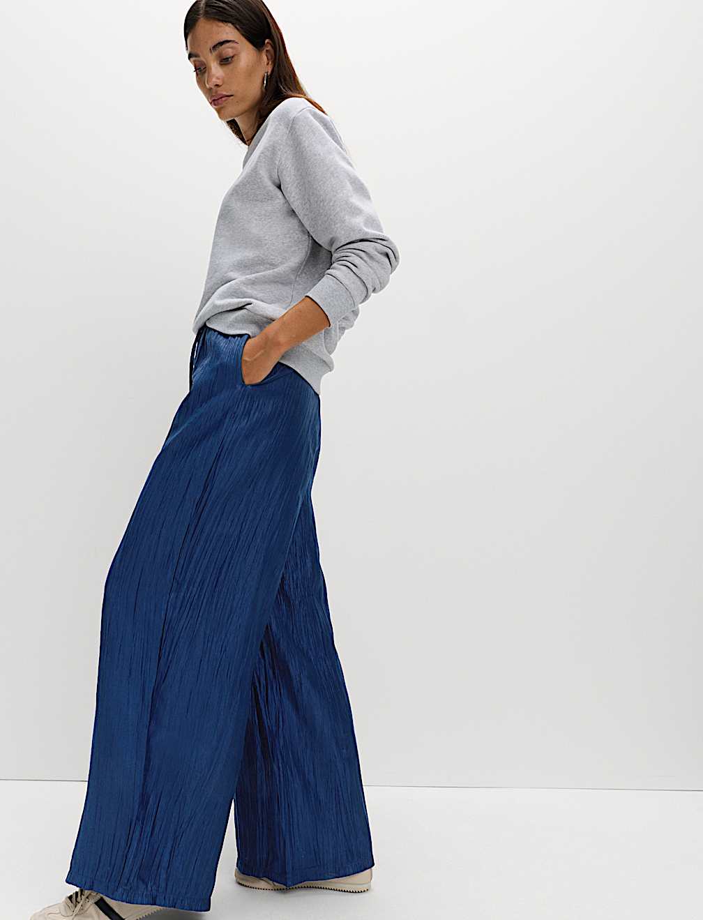 Lyocell Rich Crinkle Wide Leg Trousers