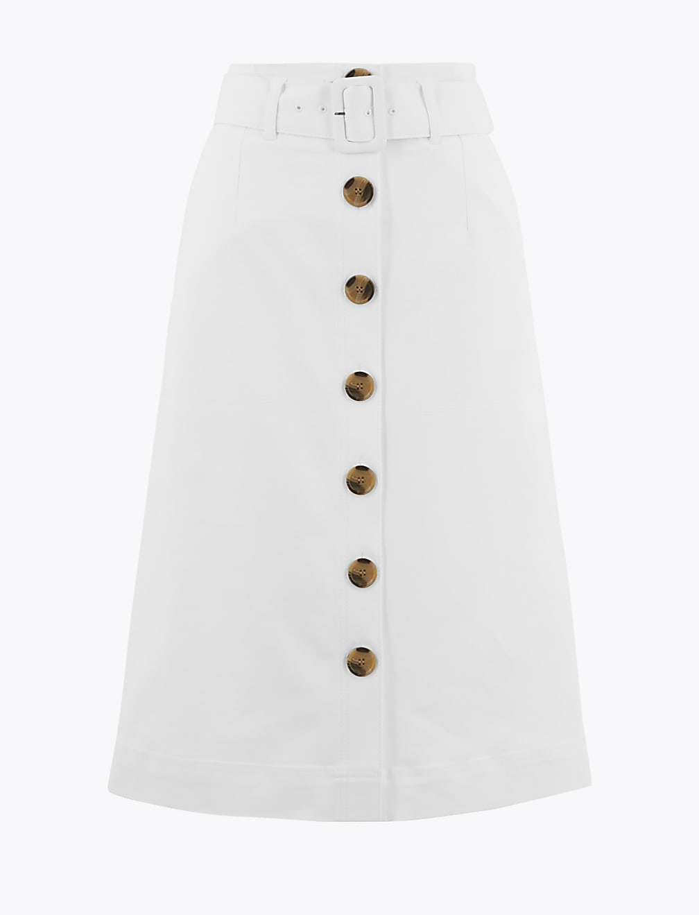 Button Front Midi A-Line Skirt