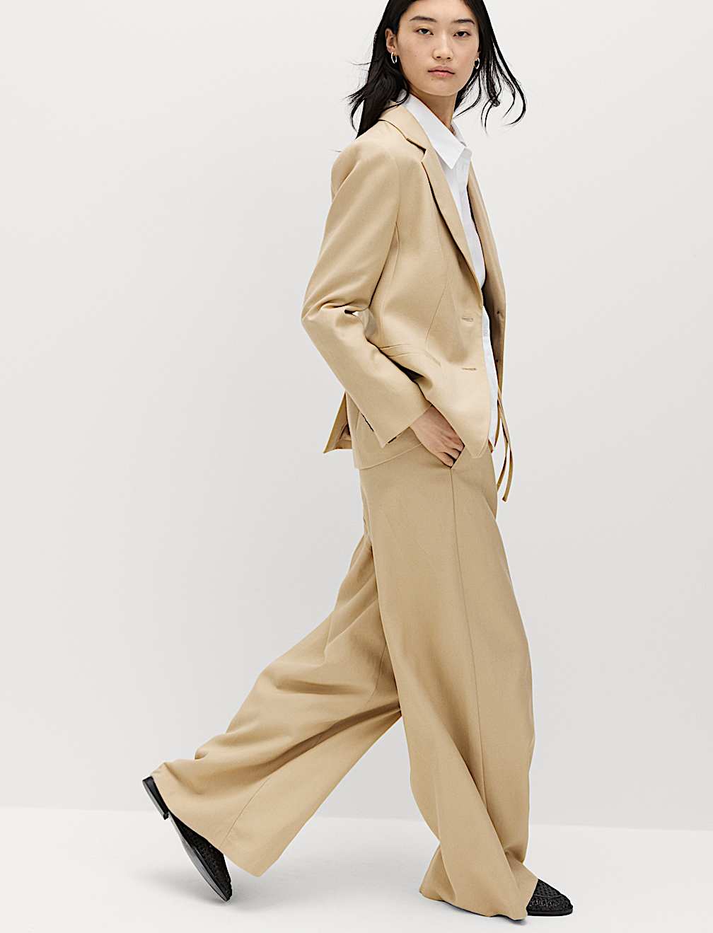 Lyocell Rich Palazzo Trousers with Linen