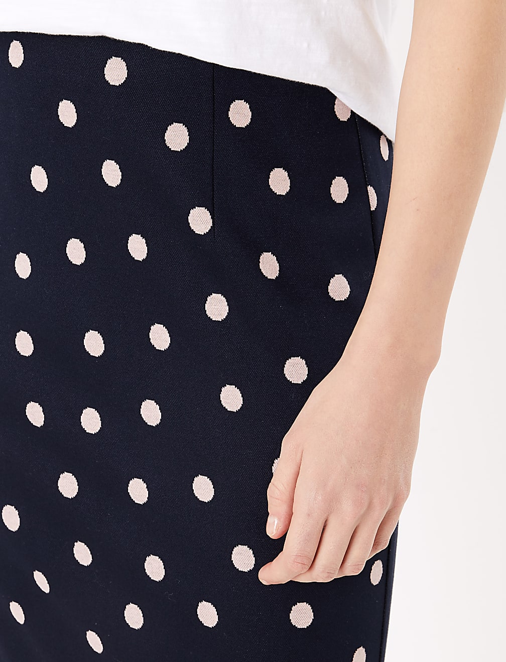 Polka Dot Jersey Pencil Skirt