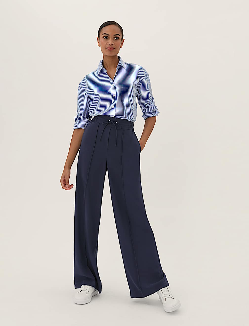Crepe Drawstring Wide Leg Trousers