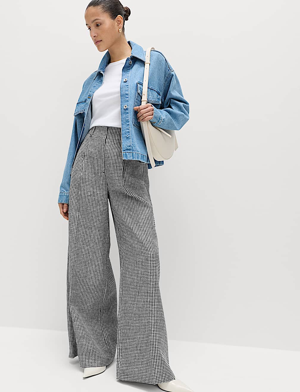 Pure Linen Checked Pleat Front Trousers
