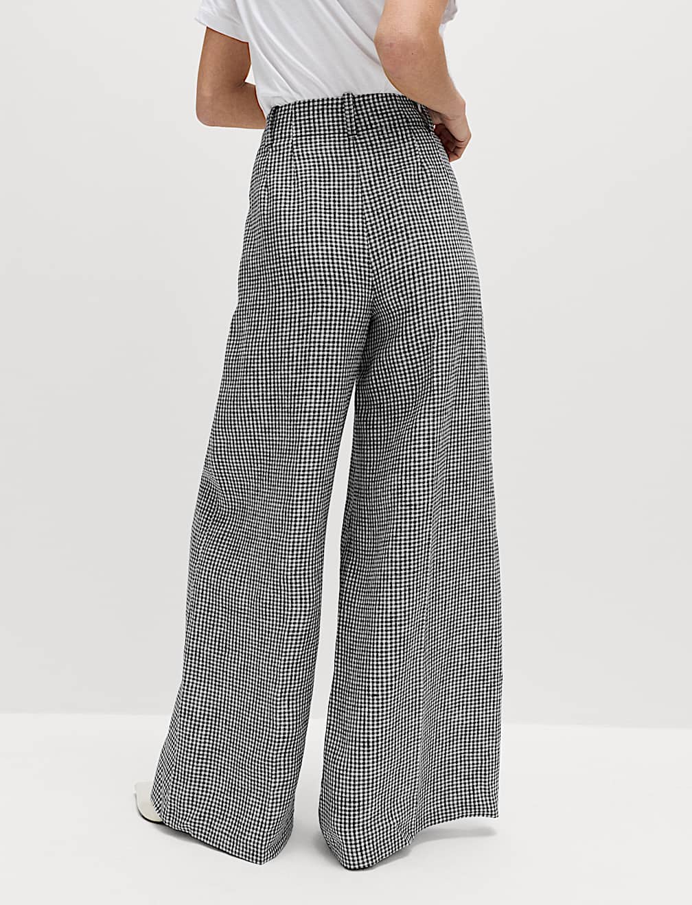Pure Linen Checked Pleat Front Trousers