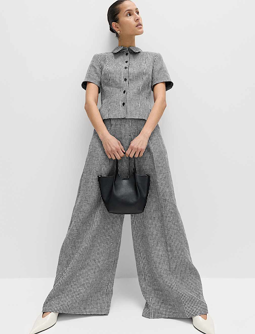 Pure Linen Checked Pleat Front Trousers