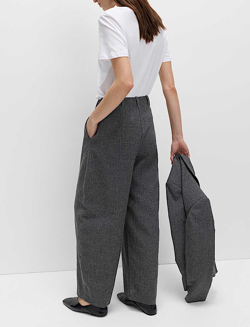 Metallic Lurex Barrel Leg Trousers