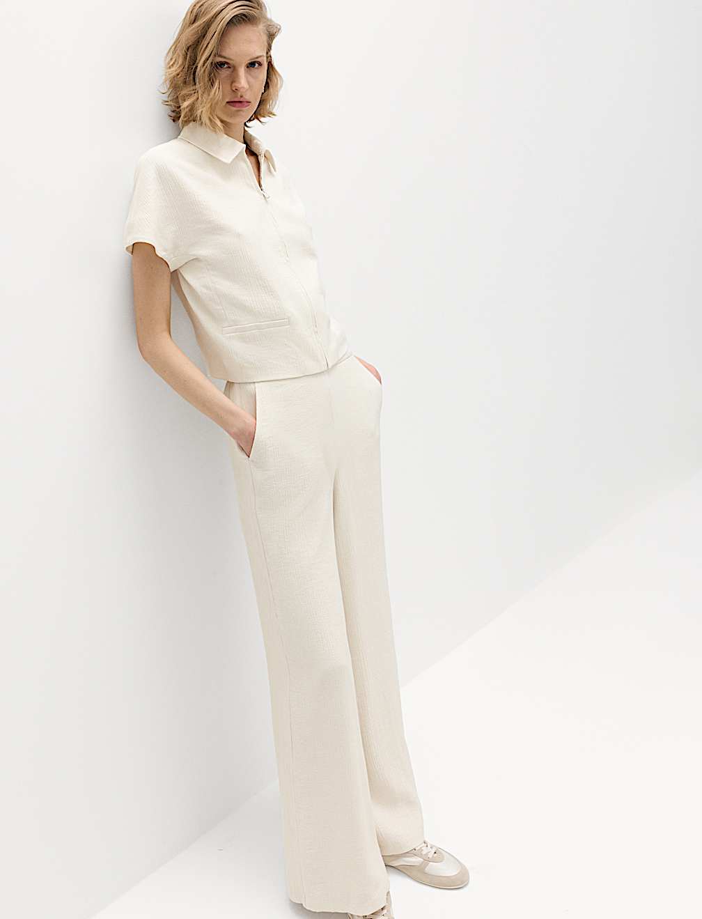 Textured Straight Leg Trousers