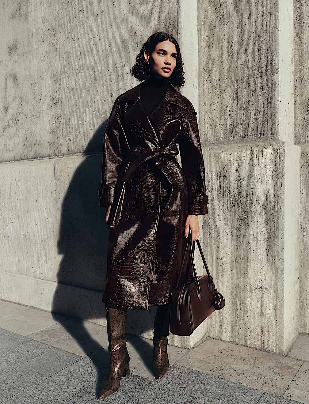 Textured Belted Longline Trench Coat