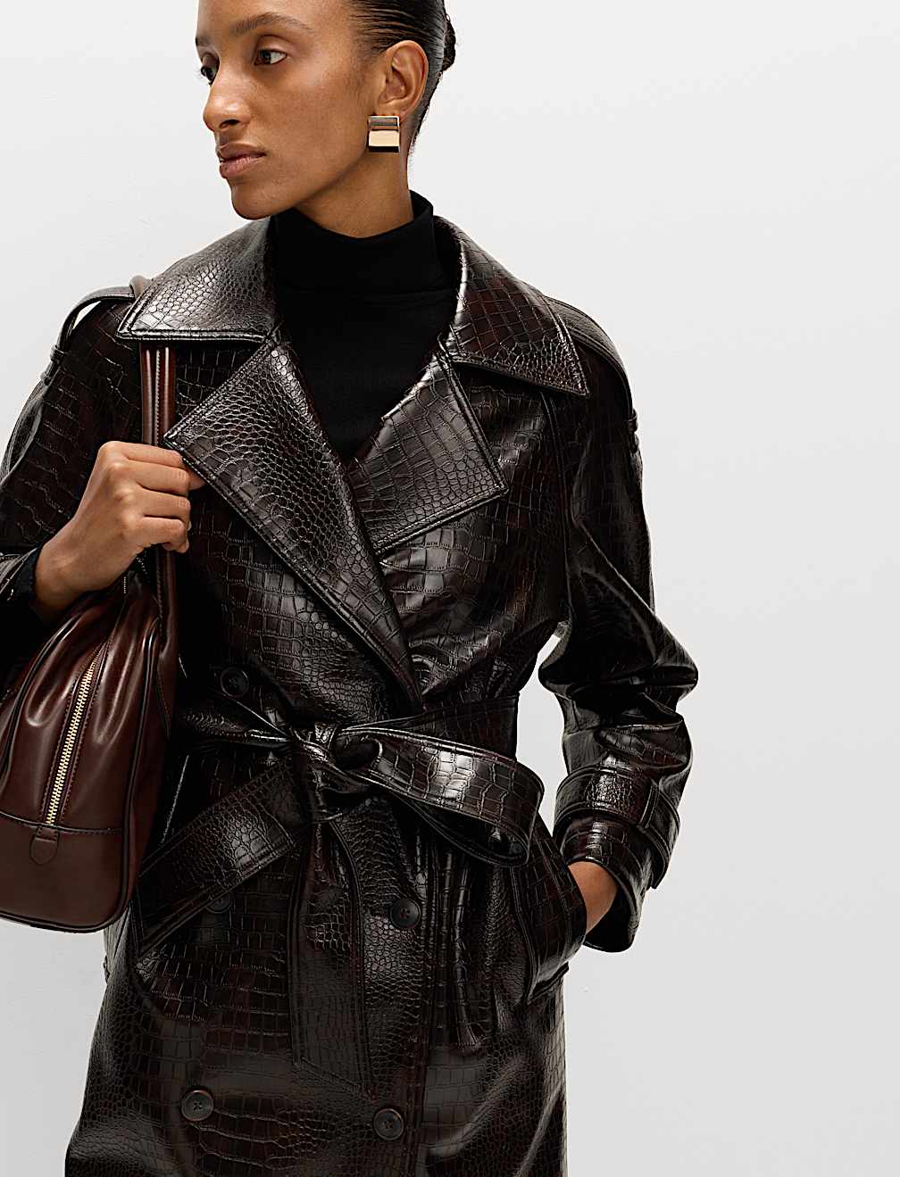 Textured Belted Longline Trench Coat