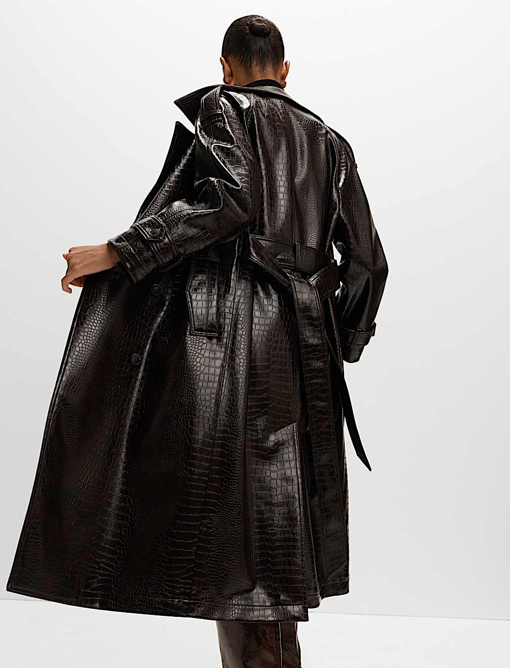 Textured Belted Longline Trench Coat