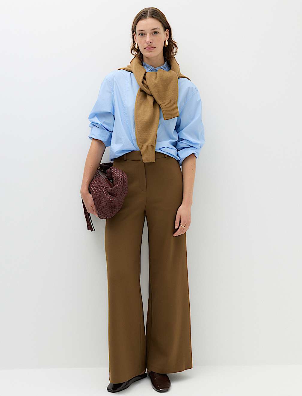 Tailored Side Tab Wide Leg Trousers
