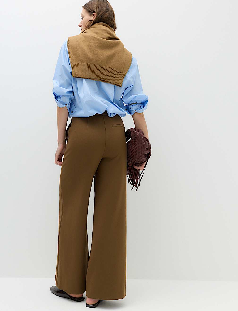 Tailored Side Tab Wide Leg Trousers