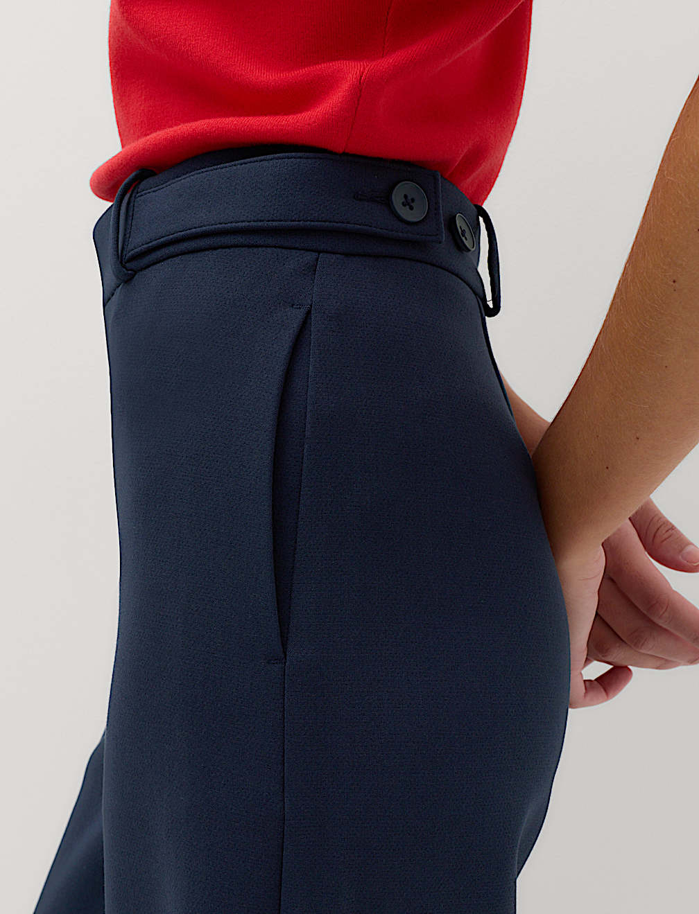 Tailored Side Tab Wide Leg Trousers