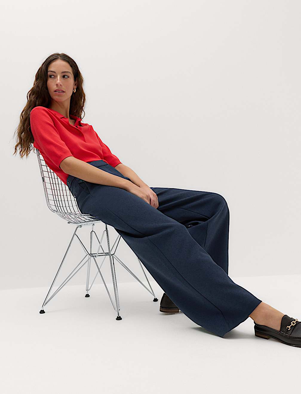 Tailored Side Tab Wide Leg Trousers