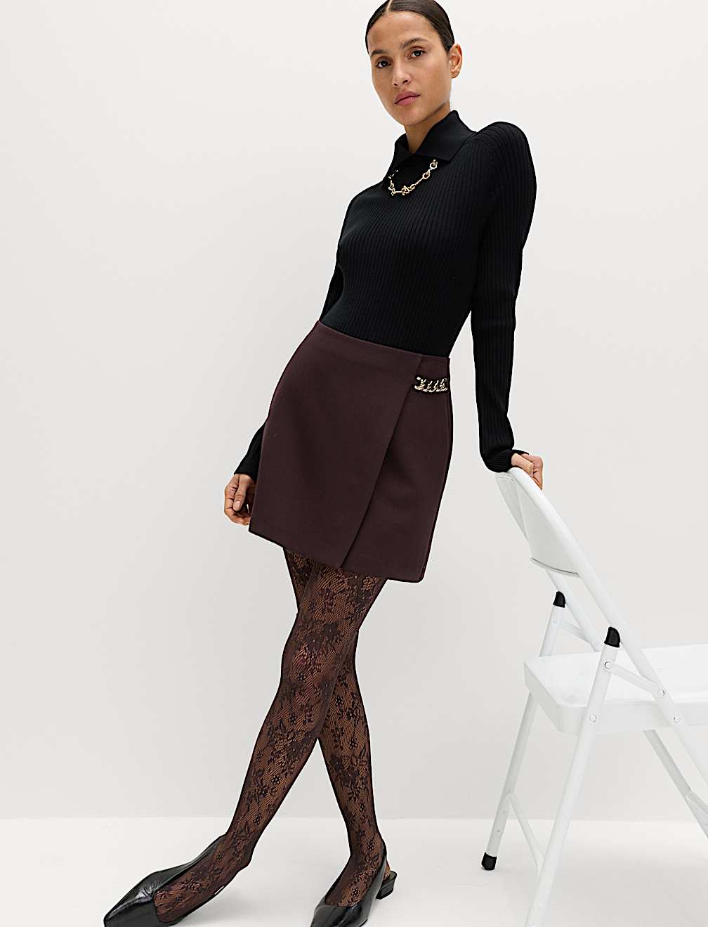 Chain Detail Mini A-Line Skirt