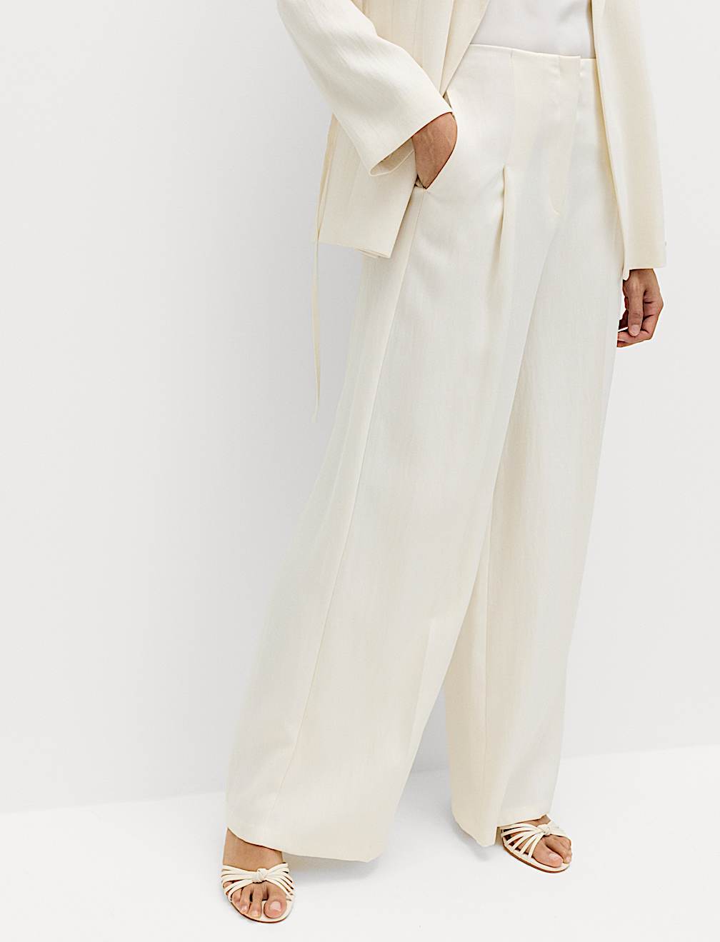 Single Pleat Wide Leg Trousers with Linen