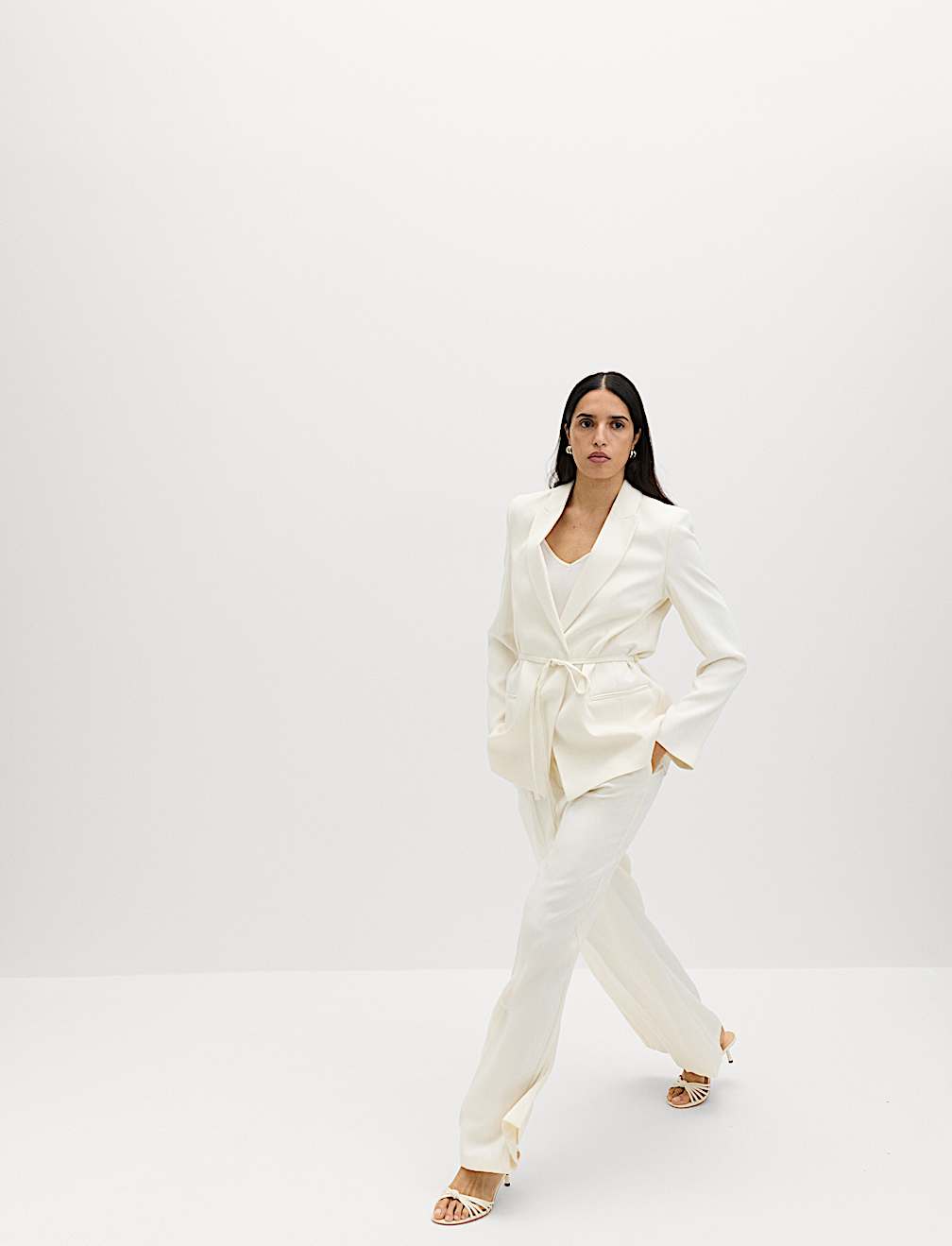 Single Pleat Wide Leg Trousers with Linen