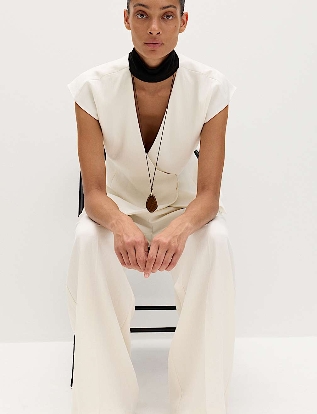 Single Pleat Wide Leg Trousers with Linen
