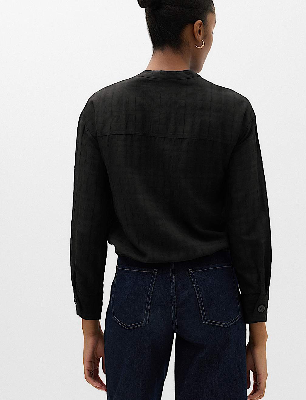Checked Collarless Short Jacket