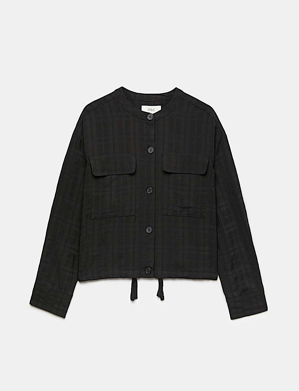 Checked Colarless Short Jacket