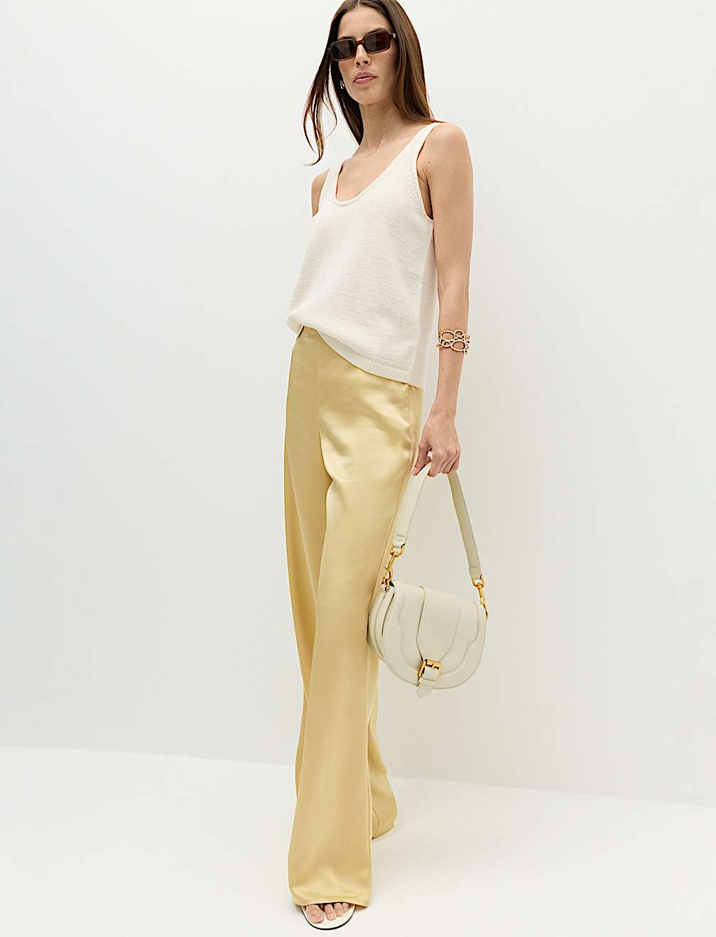 Satin Pull On Flared Trousers