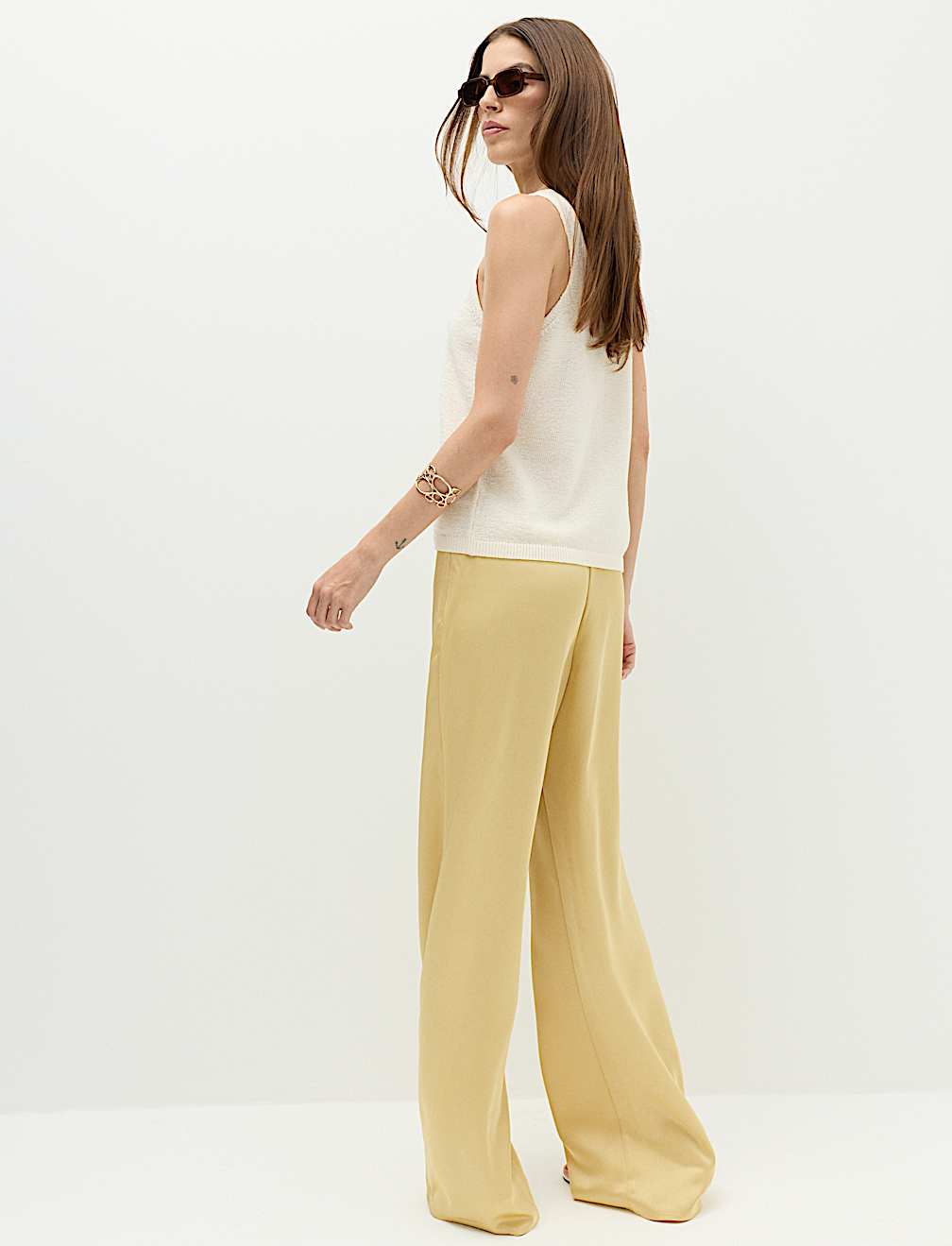 Satin Pull On Flared Trousers