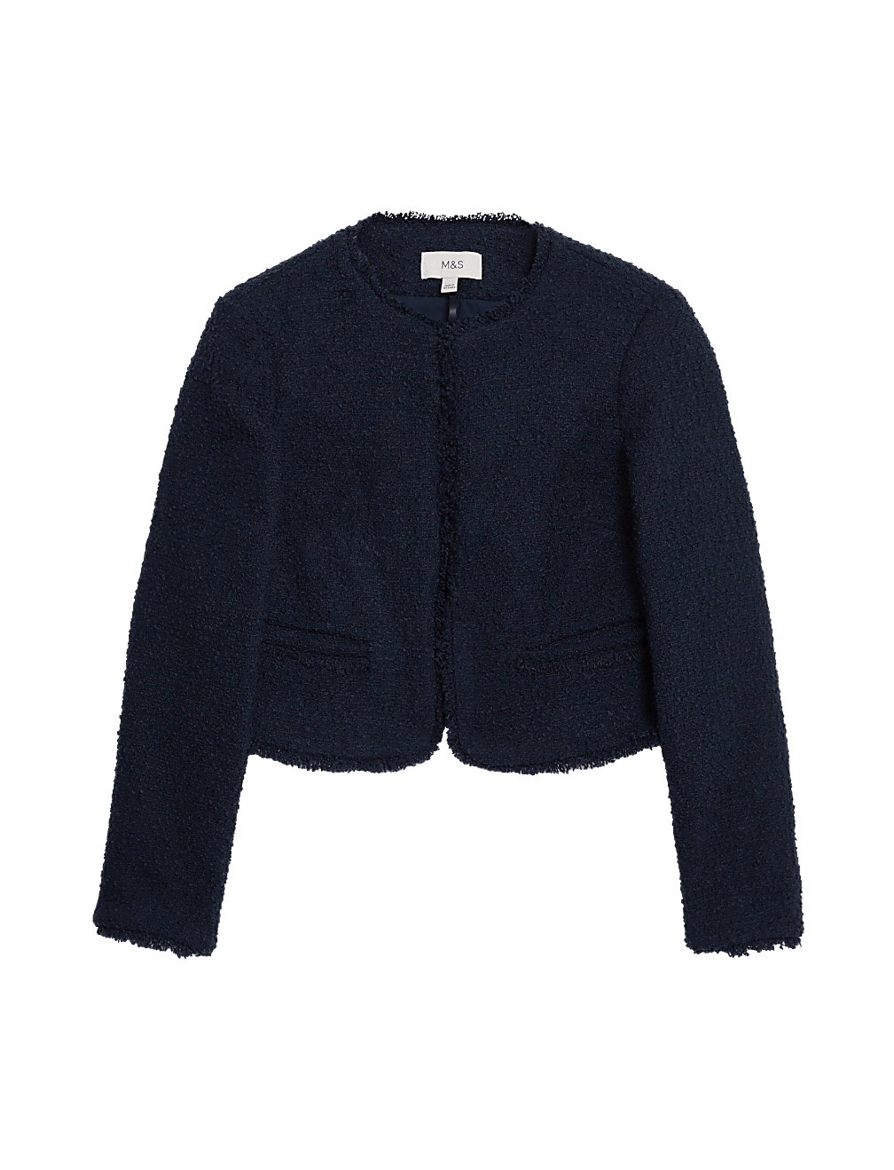Tweed Collarless Short Jacket with Wool