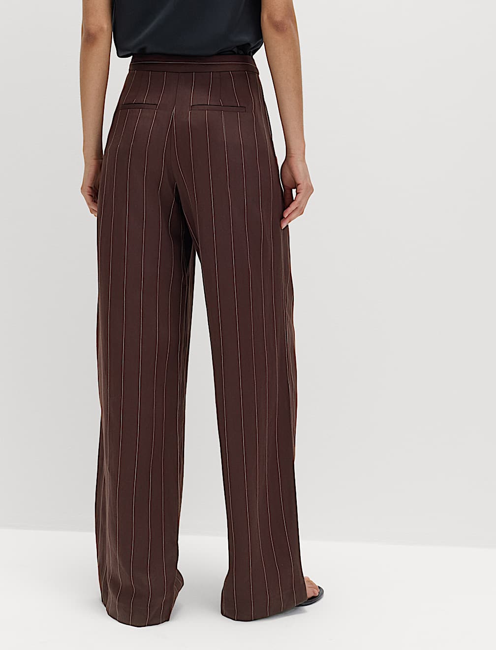 Linen Blend Pinstripe Relaxed Straight Trousers