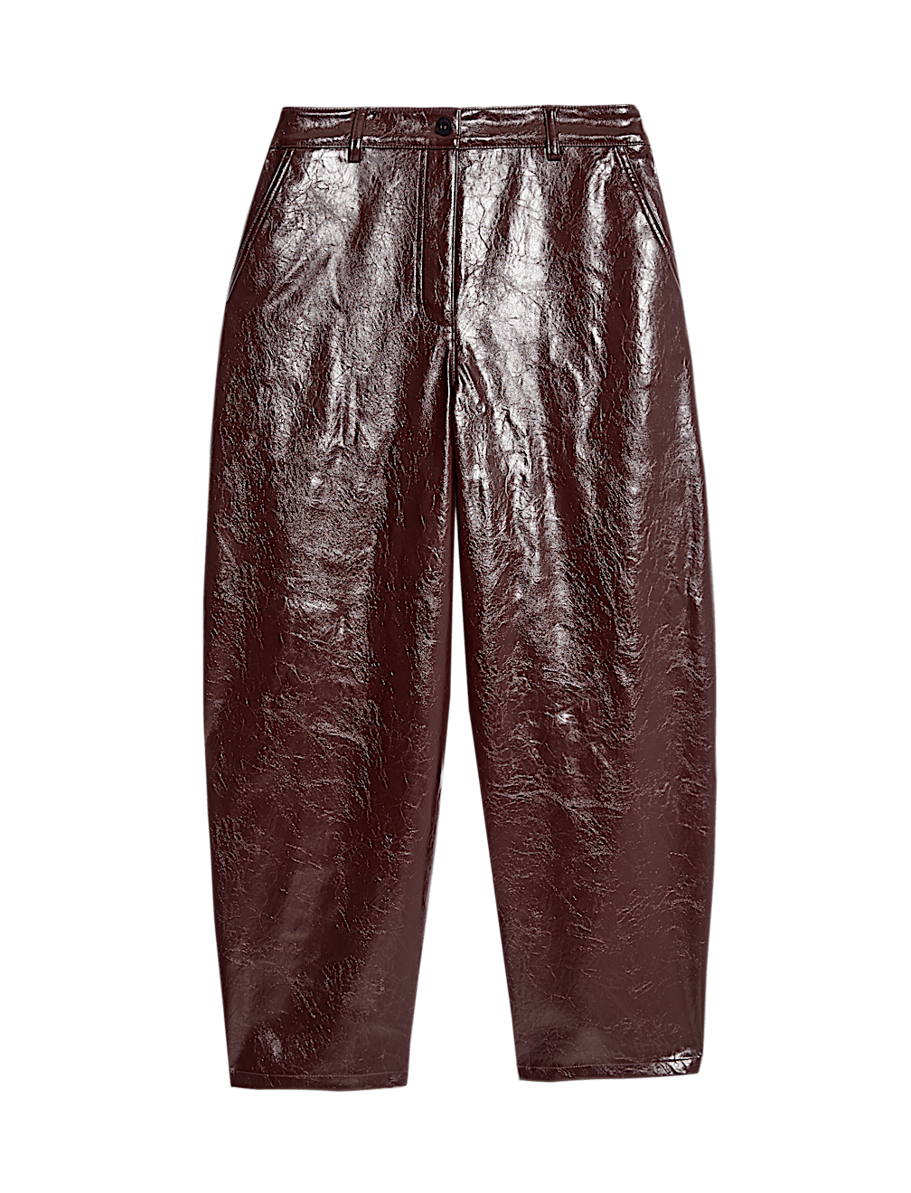Leather Look Textured Barrel Leg Trousers