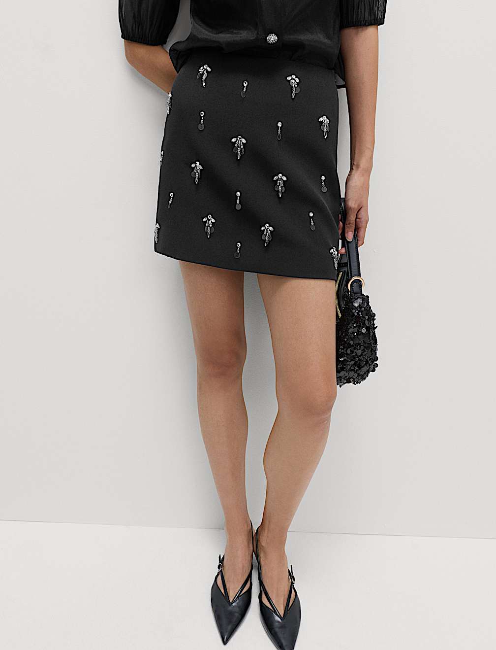 Disc Embellished Mini A-Line Skirt