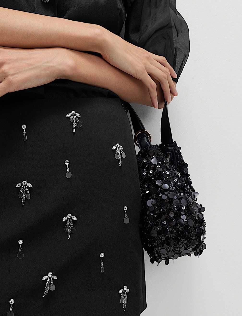 Disc Embellished Mini A-Line Skirt