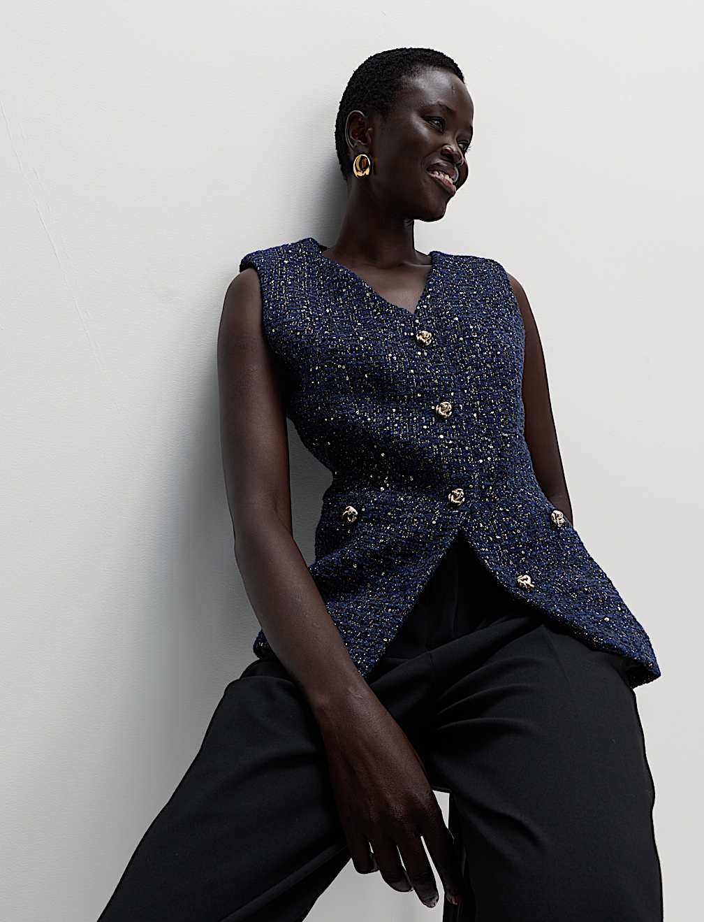 Metallic Sequin Tweed Waistcoat