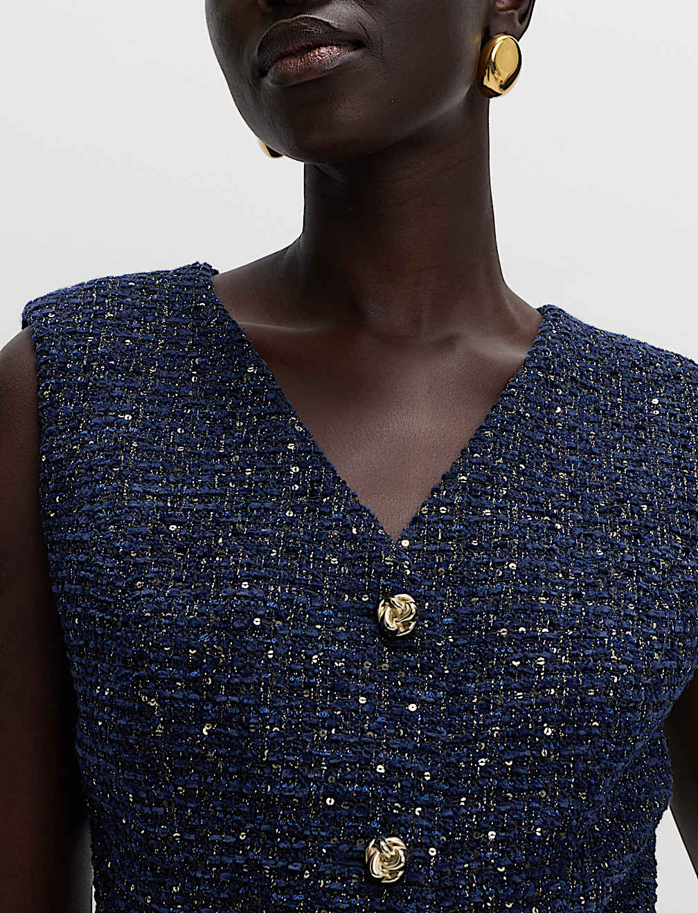 Metallic Sequin Tweed Waistcoat