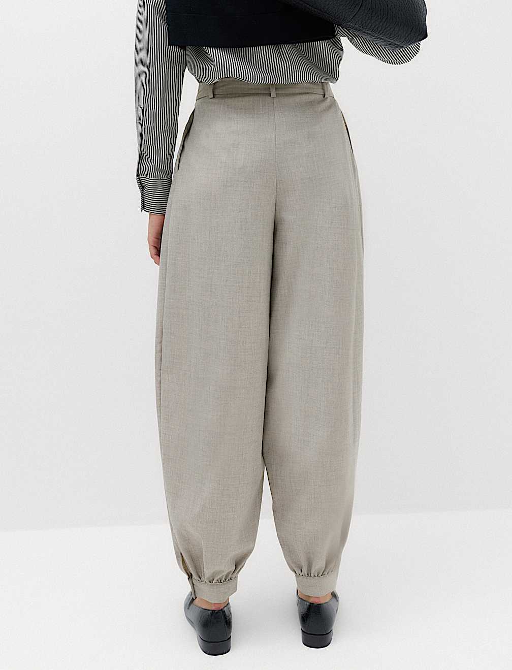 Checked Pleated Hem Balloon Trousers